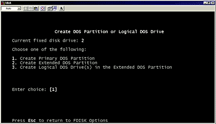 Create primary DOS partition